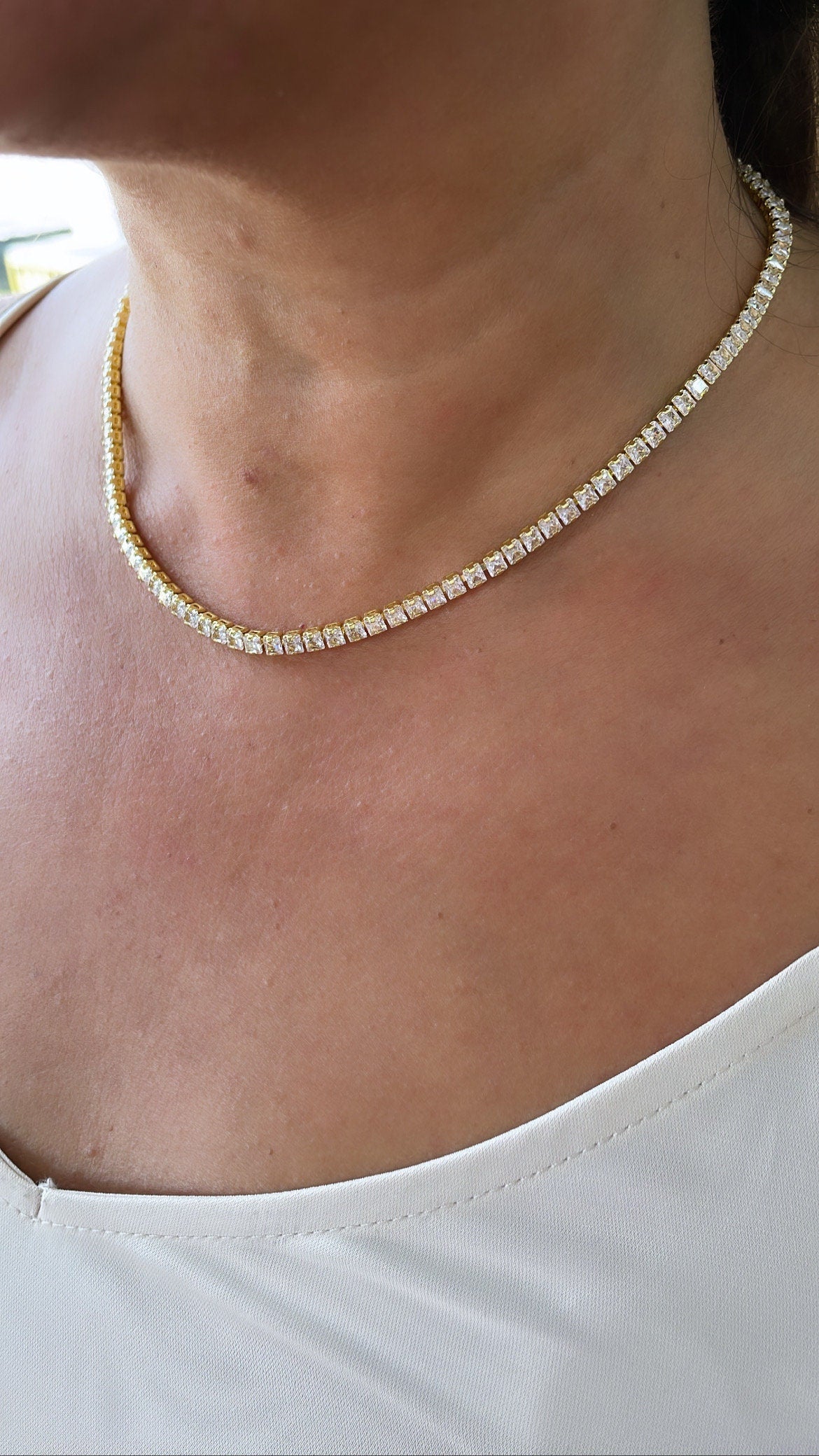 18k Gold Filled Square Cut Tennis Chain Choker