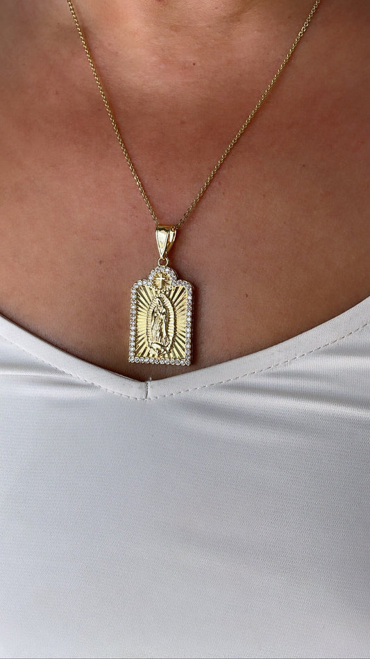 18k Gold Filled Guadalupe Medallion Charm with CZ Stones