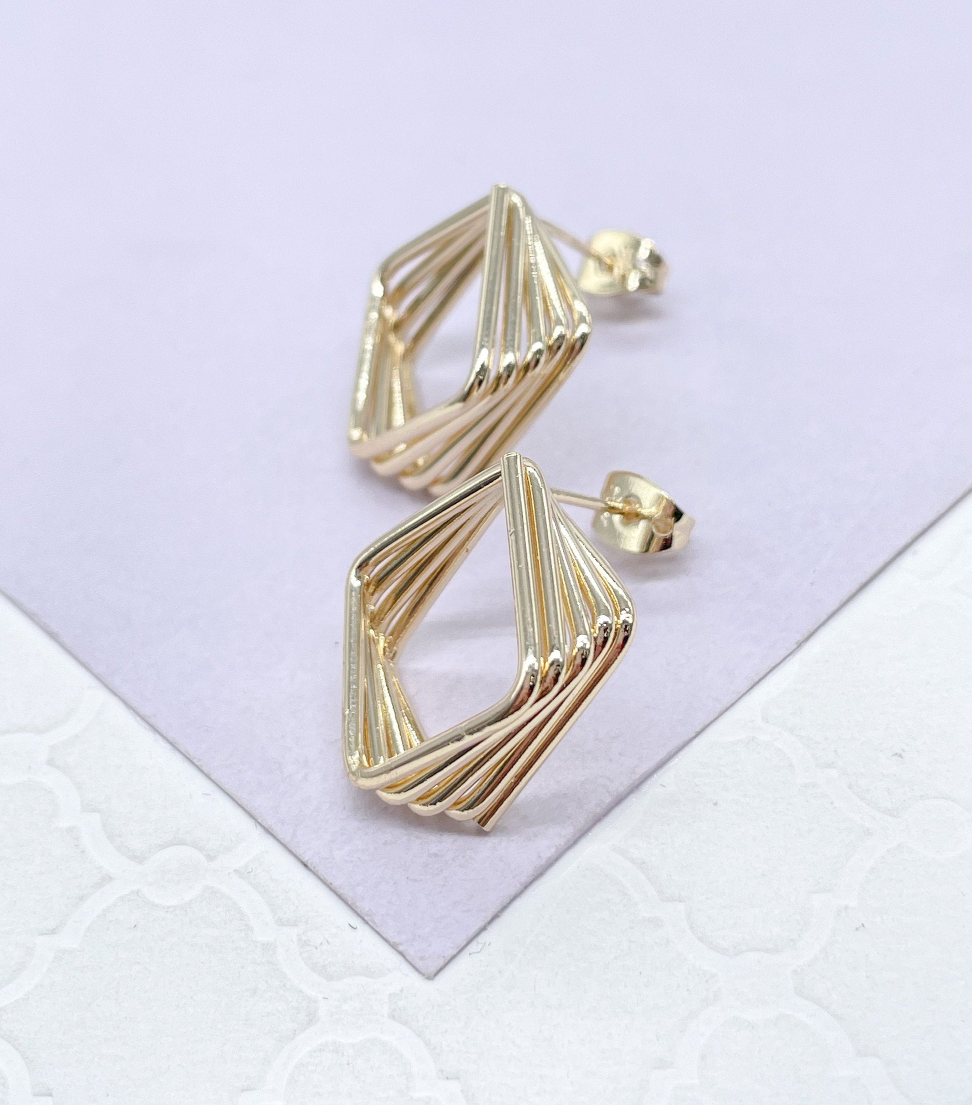 18k Gold Filled Smooth & Small Geometric Square Spiral Pushback Earring