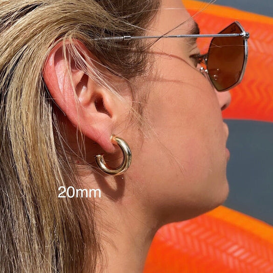 Thick 18k Gold Filled Plain 6mm Open Hoop Earrings