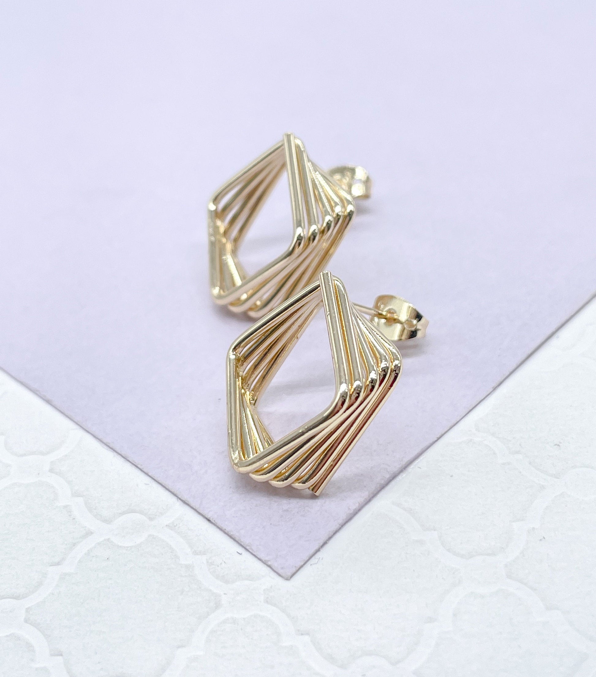 18k Gold Filled Smooth & Small Geometric Square Spiral Pushback Earring