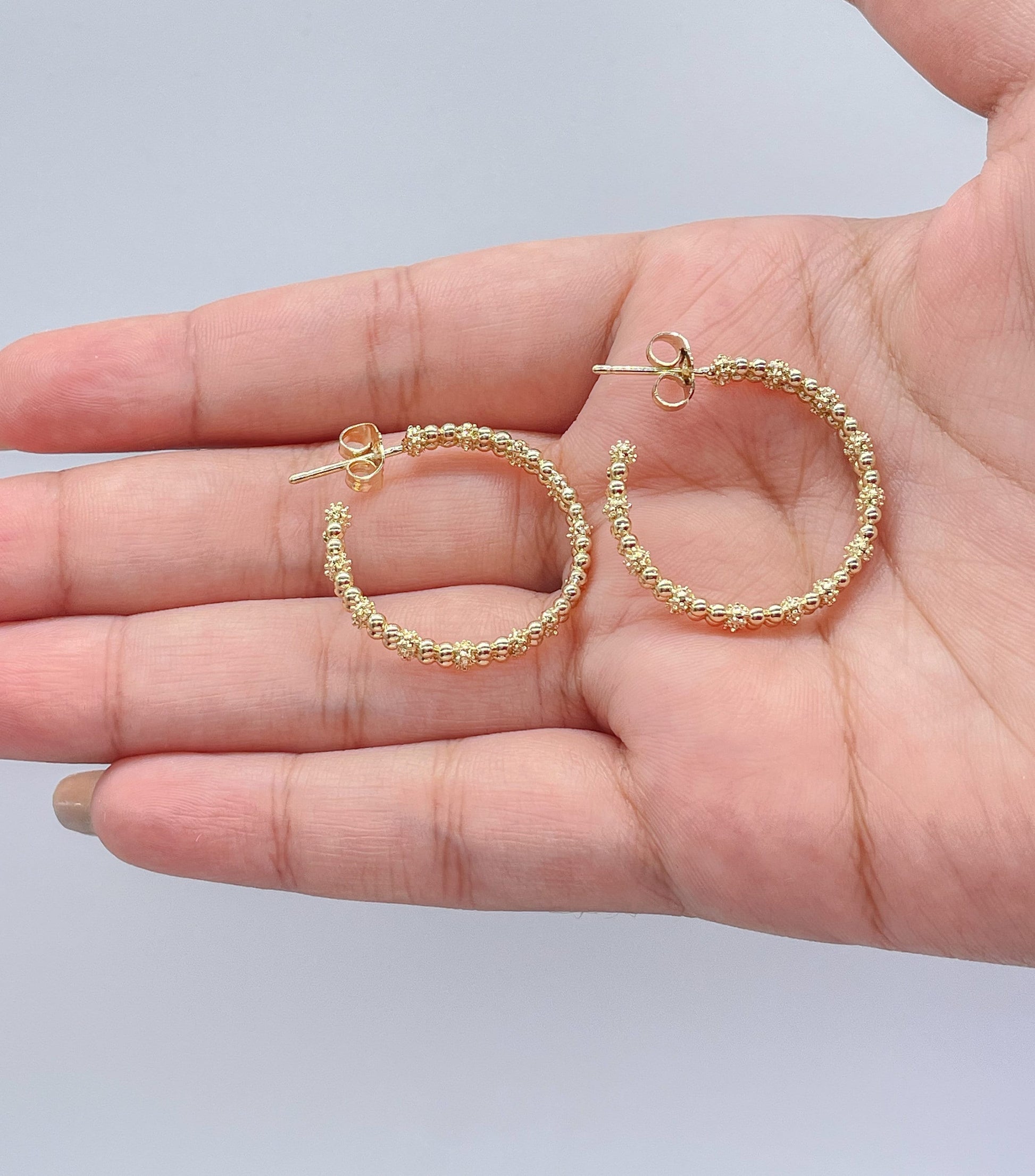 18k Gold Filled Dual Rowed Textured/Beaded Open Hoops
