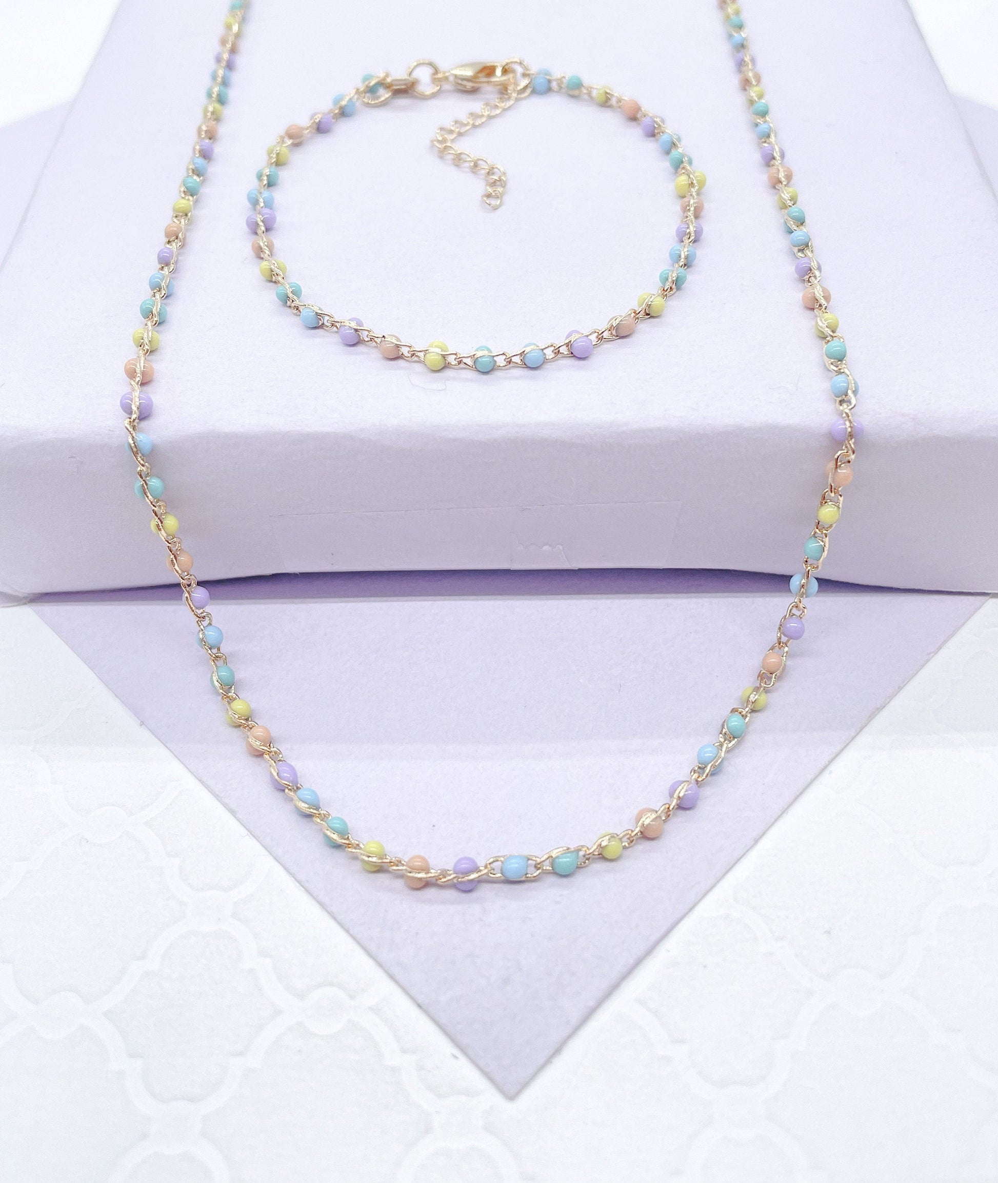 18k Dainty Colorful Small Bead Set