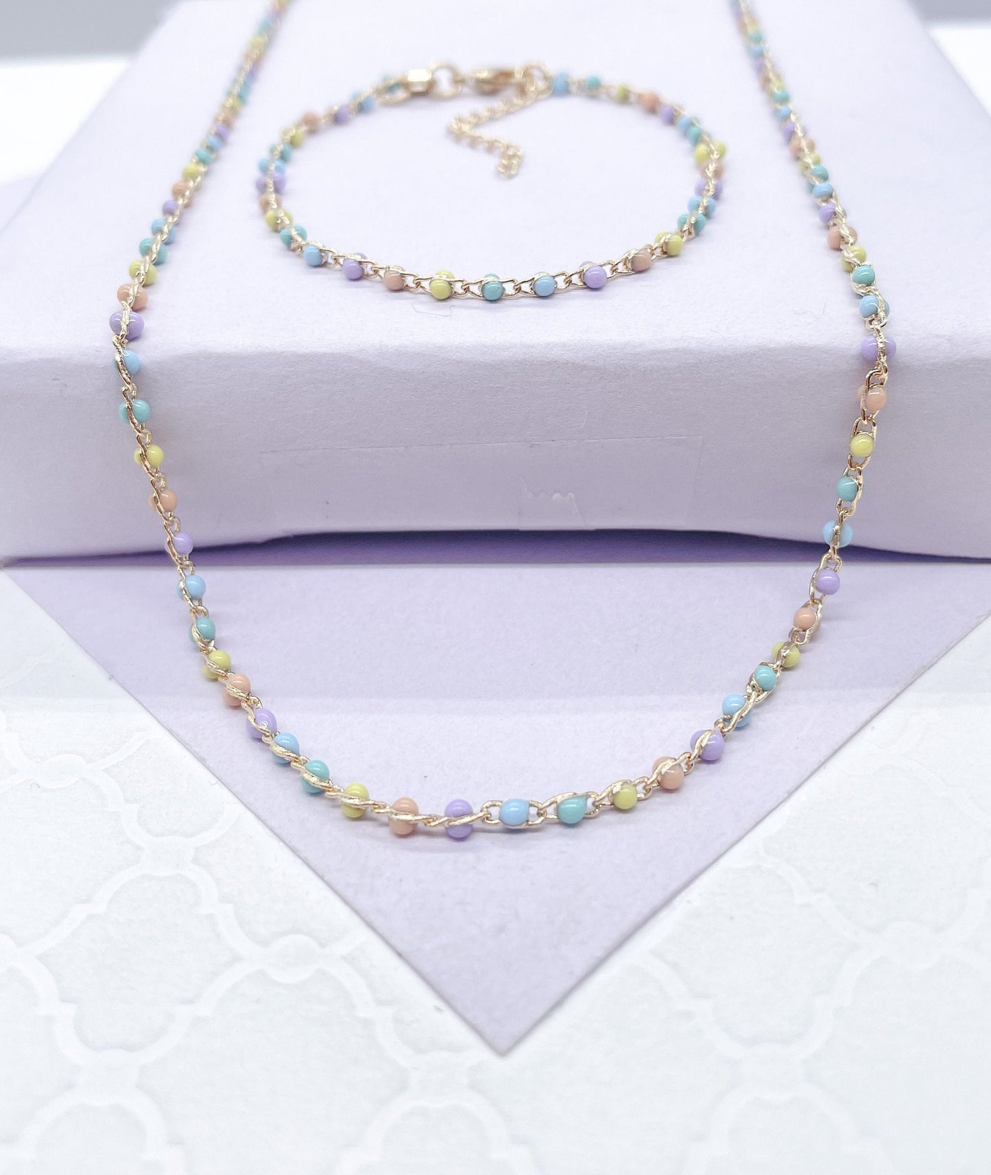 18k Dainty Colorful Small Bead Set