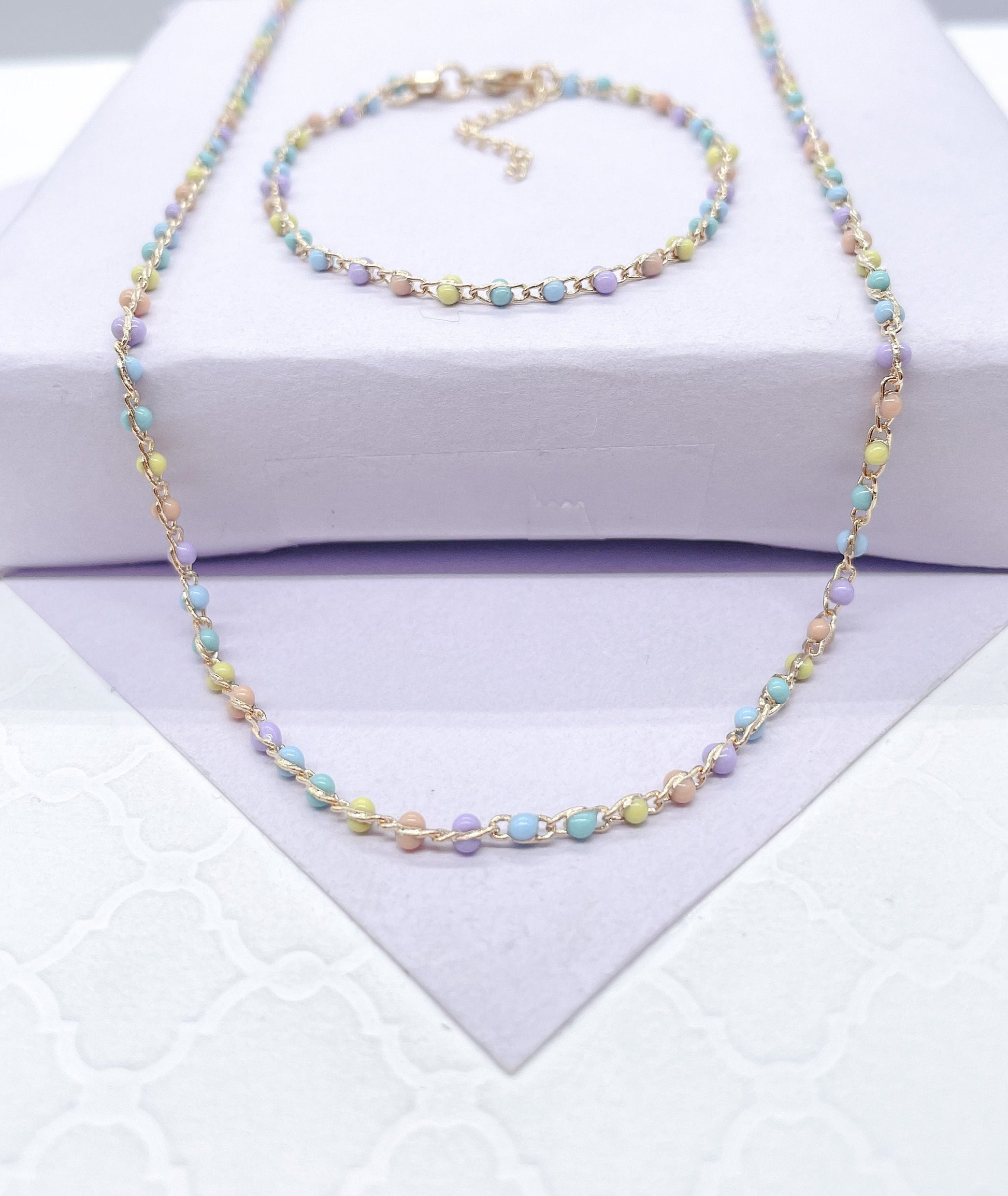 18k Dainty Colorful Small Bead Set