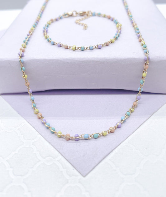 18k Dainty Colorful Small Bead Set
