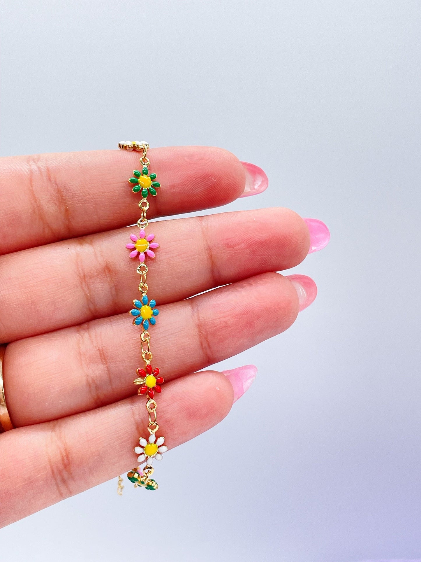 18k Gold Filled Enamel Flower Bracelet: Colorful Summer Jewelry
