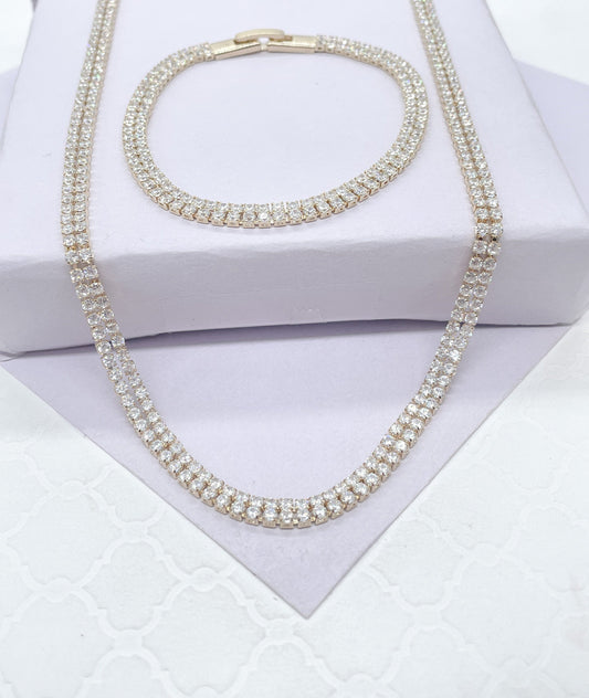 18k Gold Filled Cubic Zirconia Tennis Choker Bracelet Set