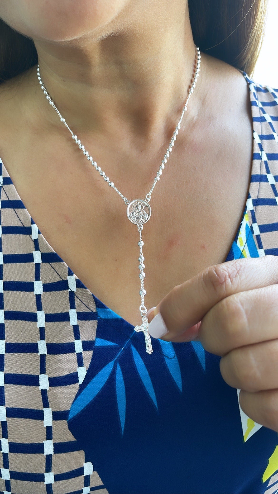 18k Gold Filled Rosary Chain Necklace: St Jude Medallion & Crucifix