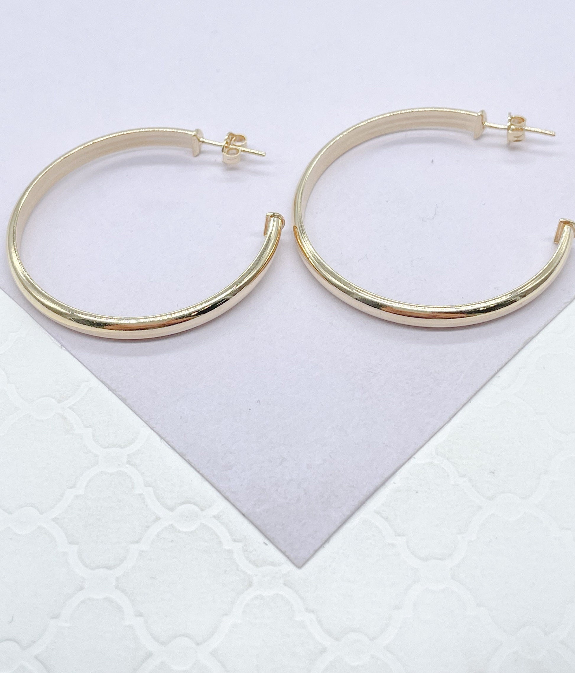 18k Gold Filled Plain Flat Thin Dainty Hoop