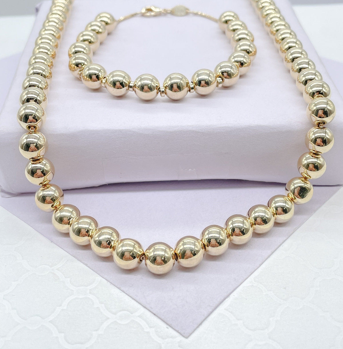 18k Gold Filled Beaded Bracelet: 8mm Ball Bead Women's Jewelry