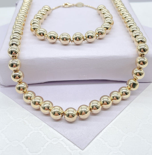 18k Gold Filled Beaded Bracelet: 8mm Ball Bead Women's Jewelry