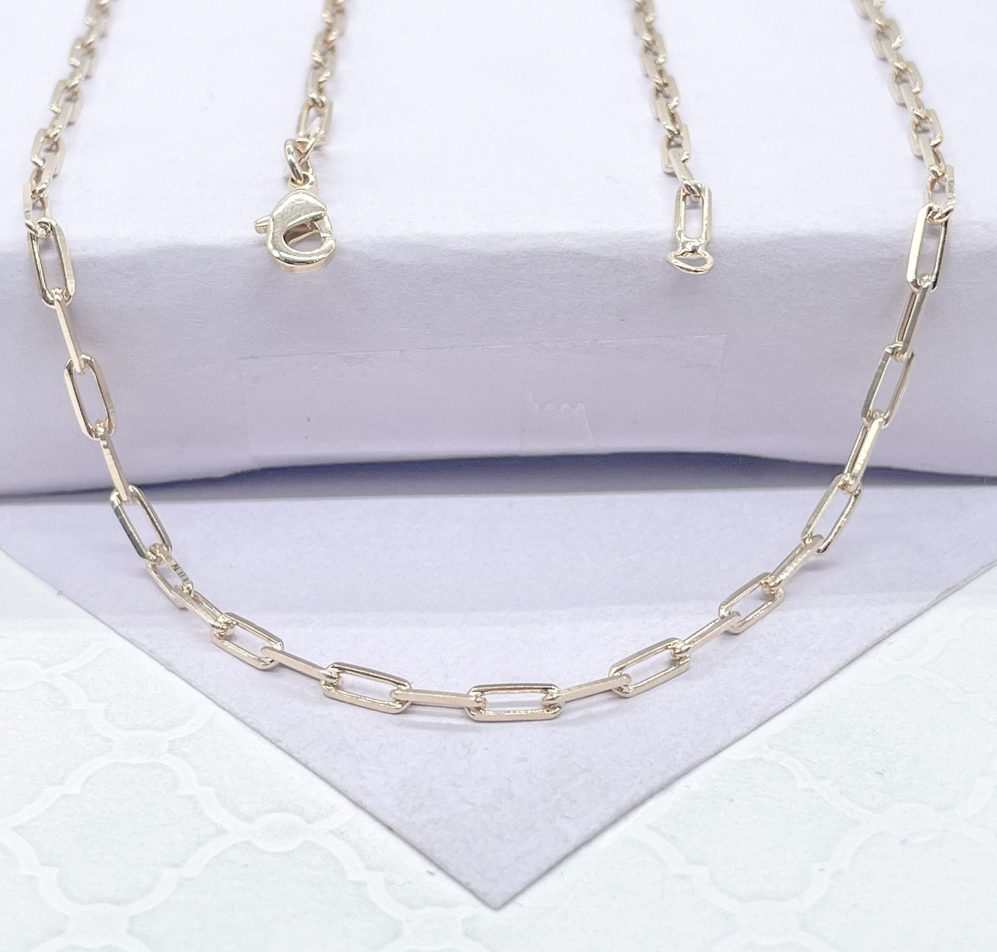 18k Gold Filled Paper Clip Chain Necklace: Dainty Layering Jewelry