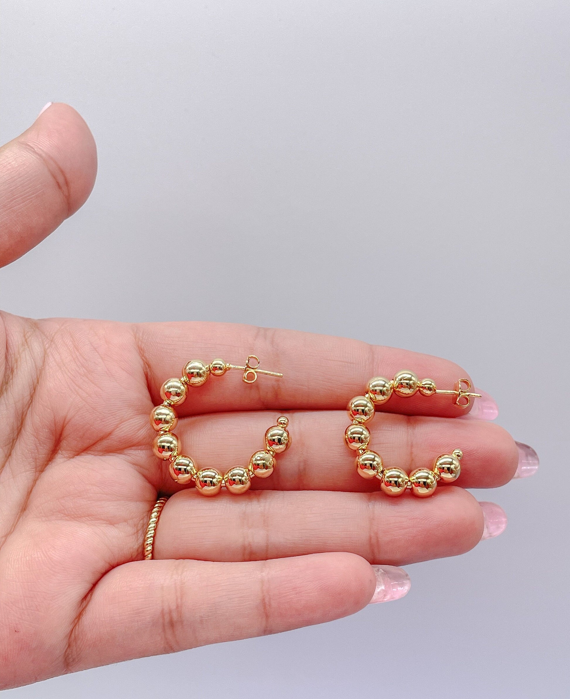 18k Gold Filled 6mm Ball Beaded Hoop Earring Available Small Medium Size, Statement Earrings, Minimalist Jewlery, Dainty Hoops