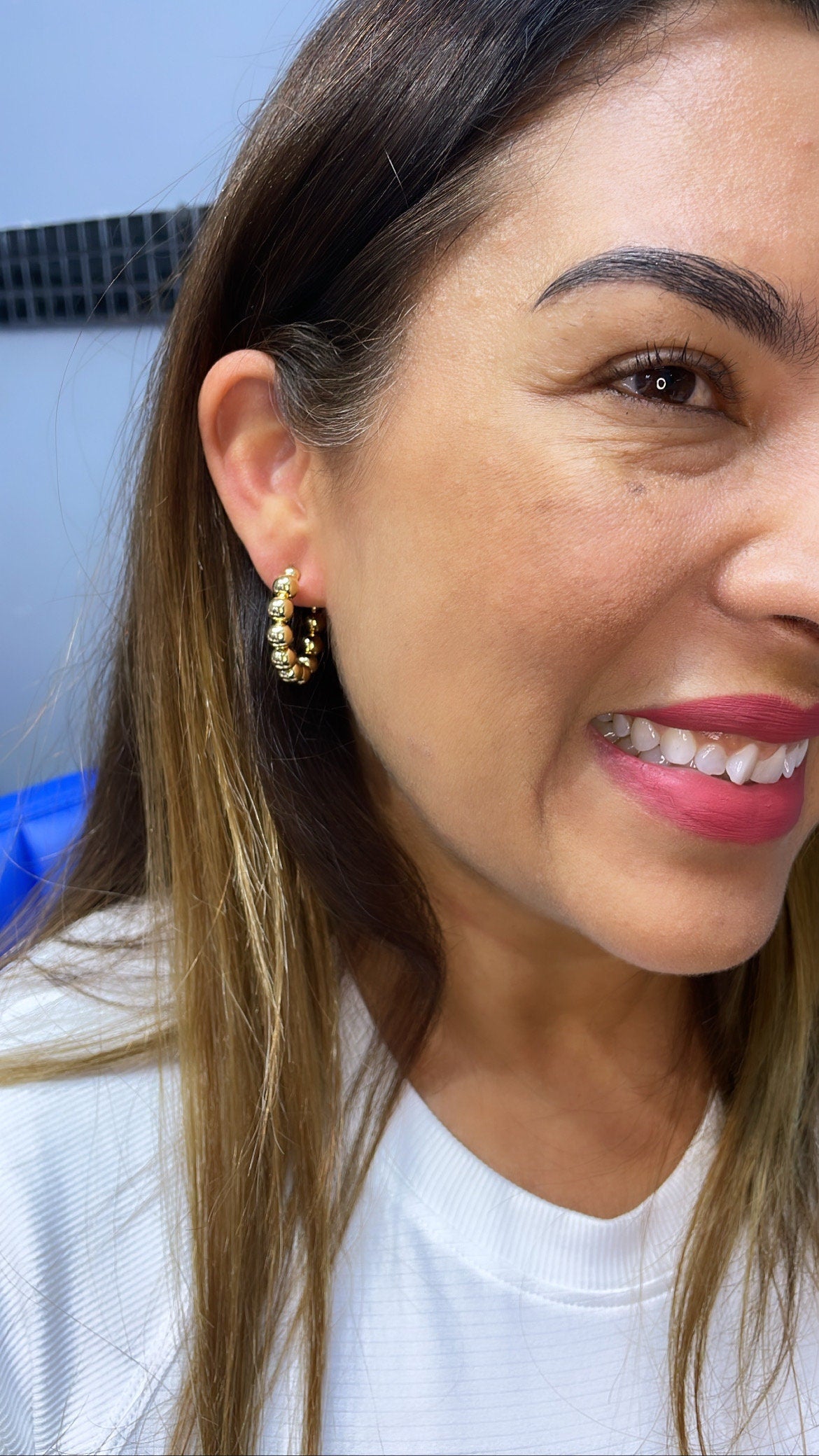 18k Gold Filled Beaded Hoop Earrings: 6mm Ball, Small/Medium