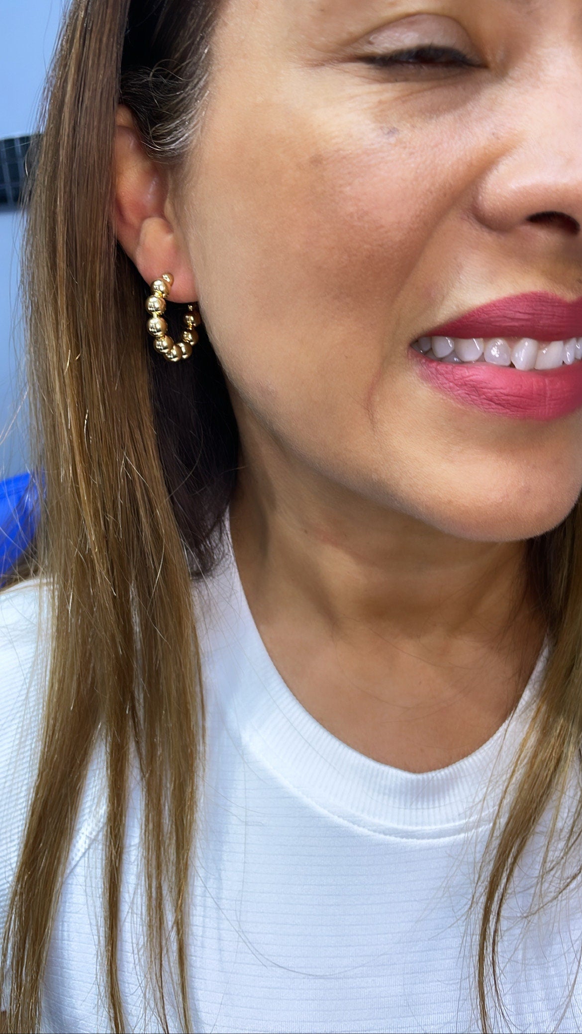 18k Gold Filled Beaded Hoop Earrings: 6mm Ball, Small/Medium