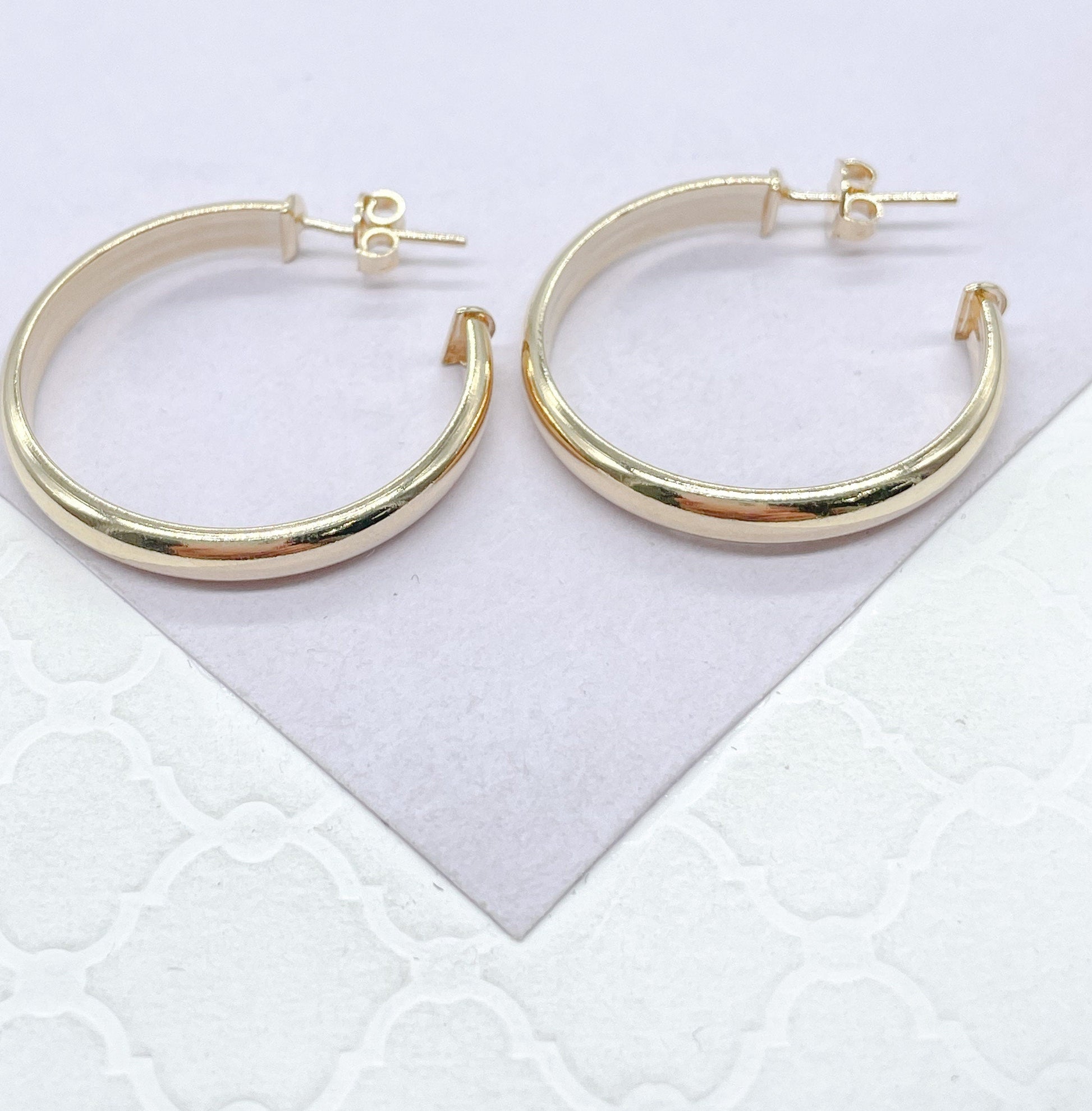 18k Gold Filled Plain Flat Thin Dainty Hoop
