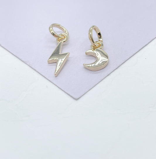 18k Gold Filled Plain Dainty Crescent Moon and Lightning Bolt Pendants