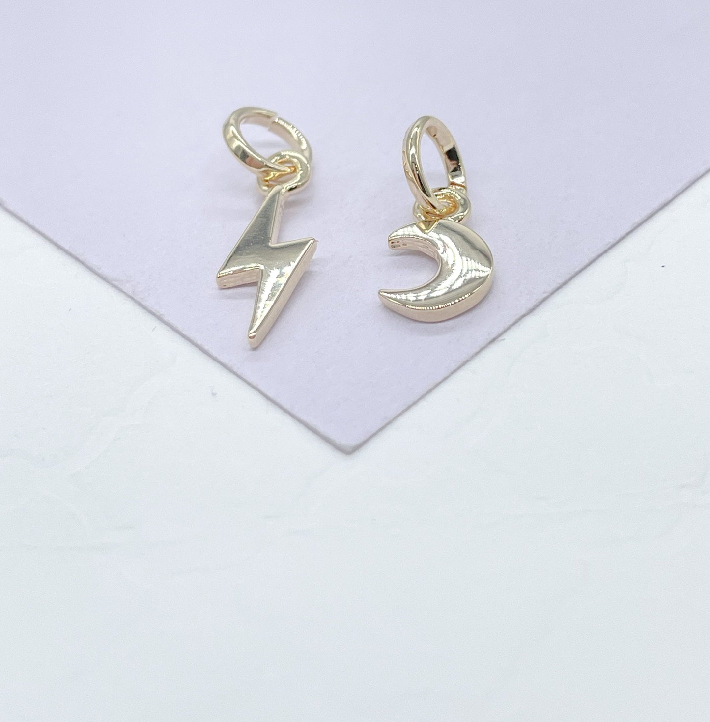 18k Gold Filled Plain Dainty Crescent Moon and Lightning Bolt Pendants