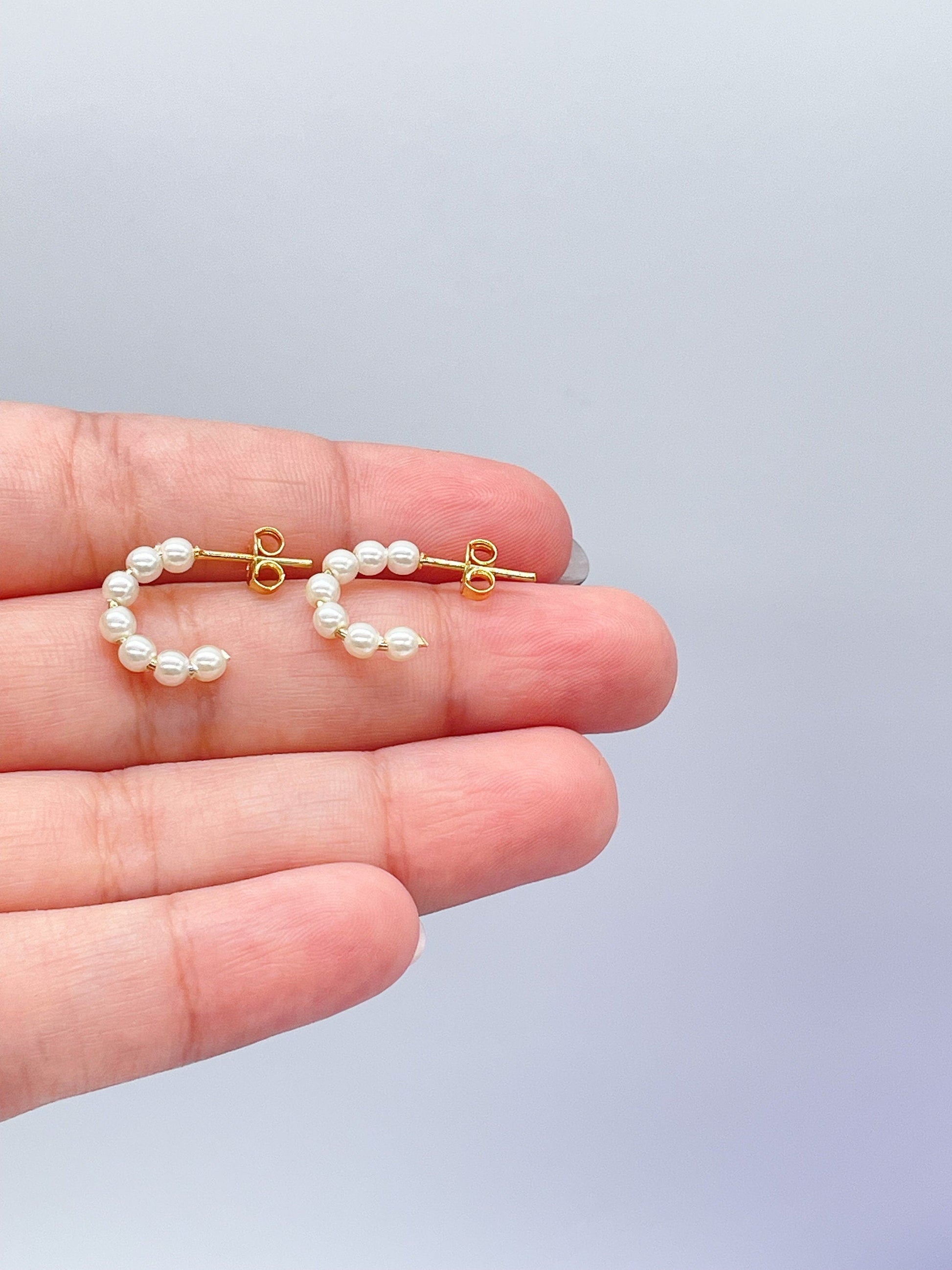 18k Gold Filled Tiny Open Pearl Beaded Hoop
