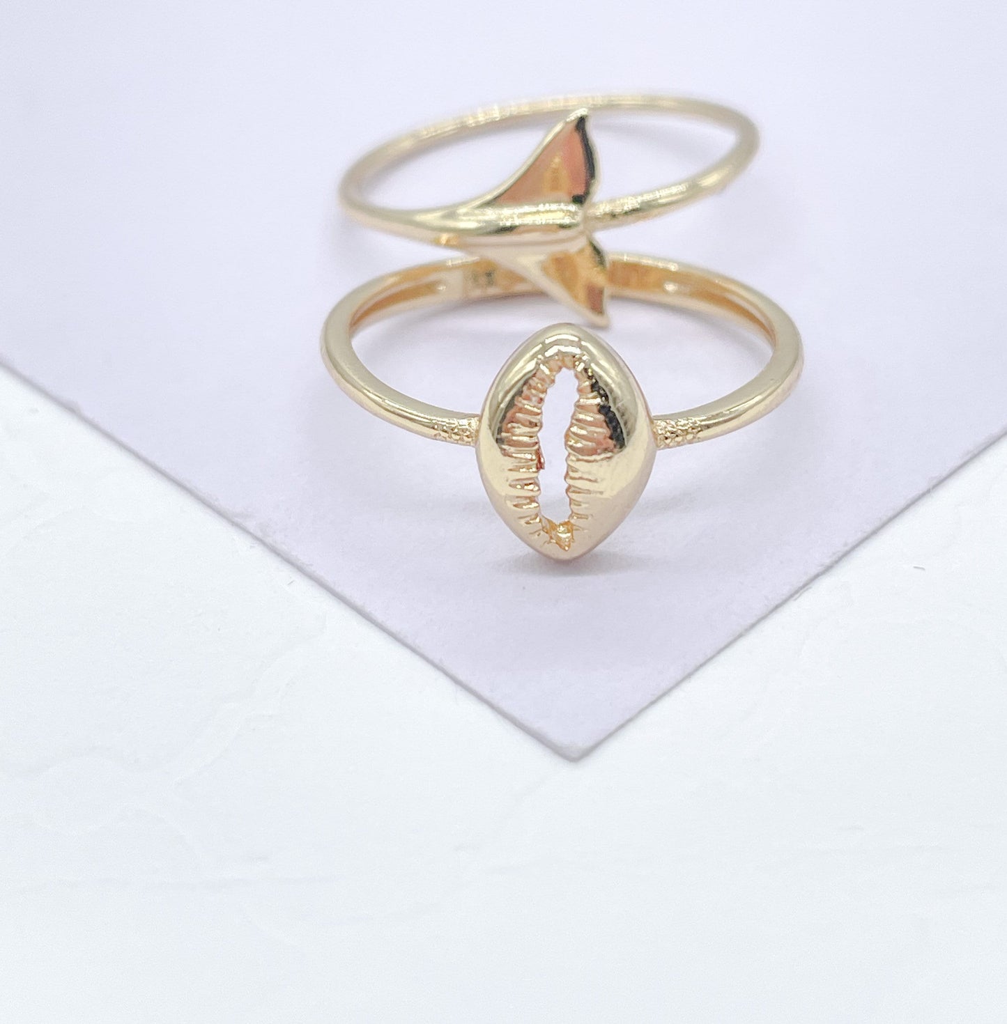 18k Gold Filled Dainty, Conch Shell and Fish Tail Dainty Rings