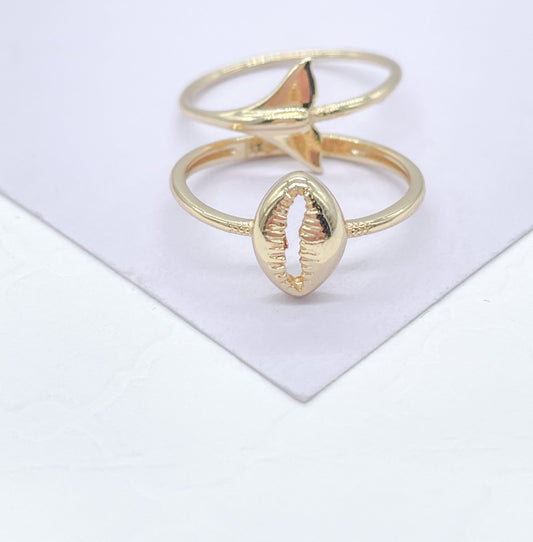 18k Gold Filled Dainty, Conch Shell and Fish Tail Dainty Rings