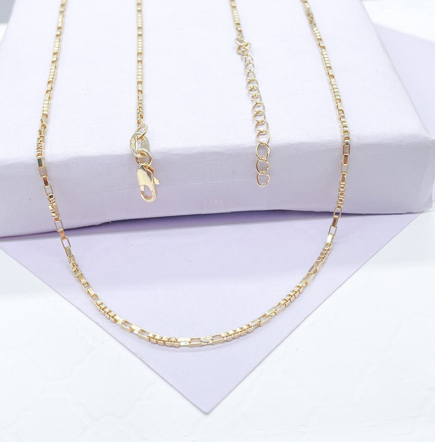 18k Gold Filled Box Chain Necklace: 1.5mm Dainty Layering Chain