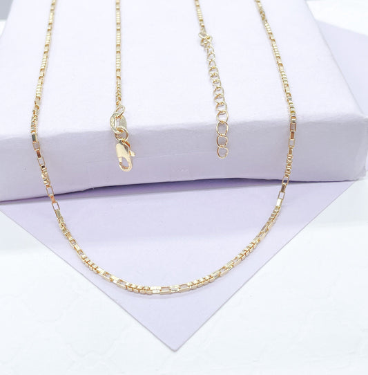18k Gold Filled Box Chain Necklace: 1.5mm Dainty Layering Chain