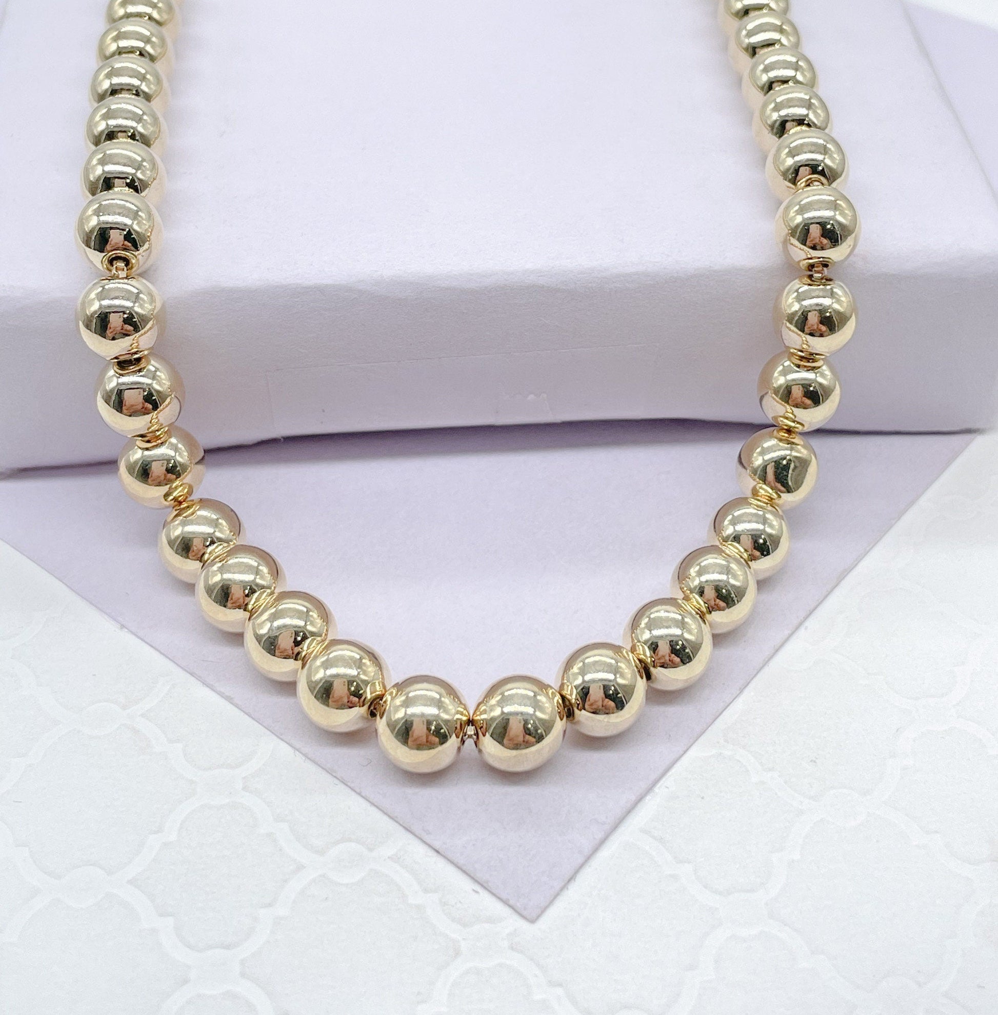 18k Gold Filled 8mm Beaded Women’s Bracelet, Gold Plain Ball Beads Bracelet,