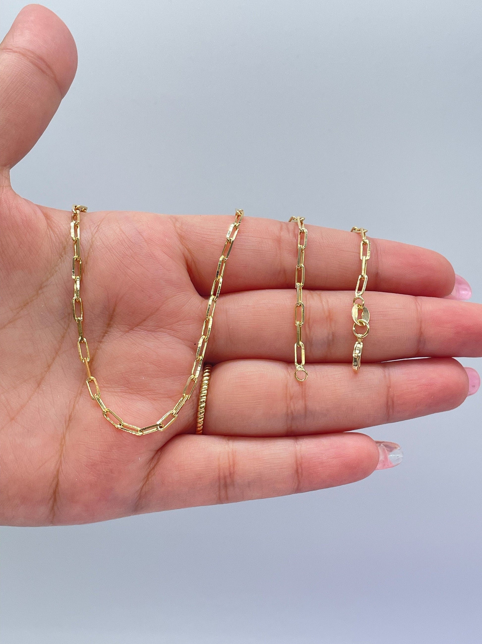 18k Gold Filled Paper Clip Chain Necklace: Dainty Layering Jewelry