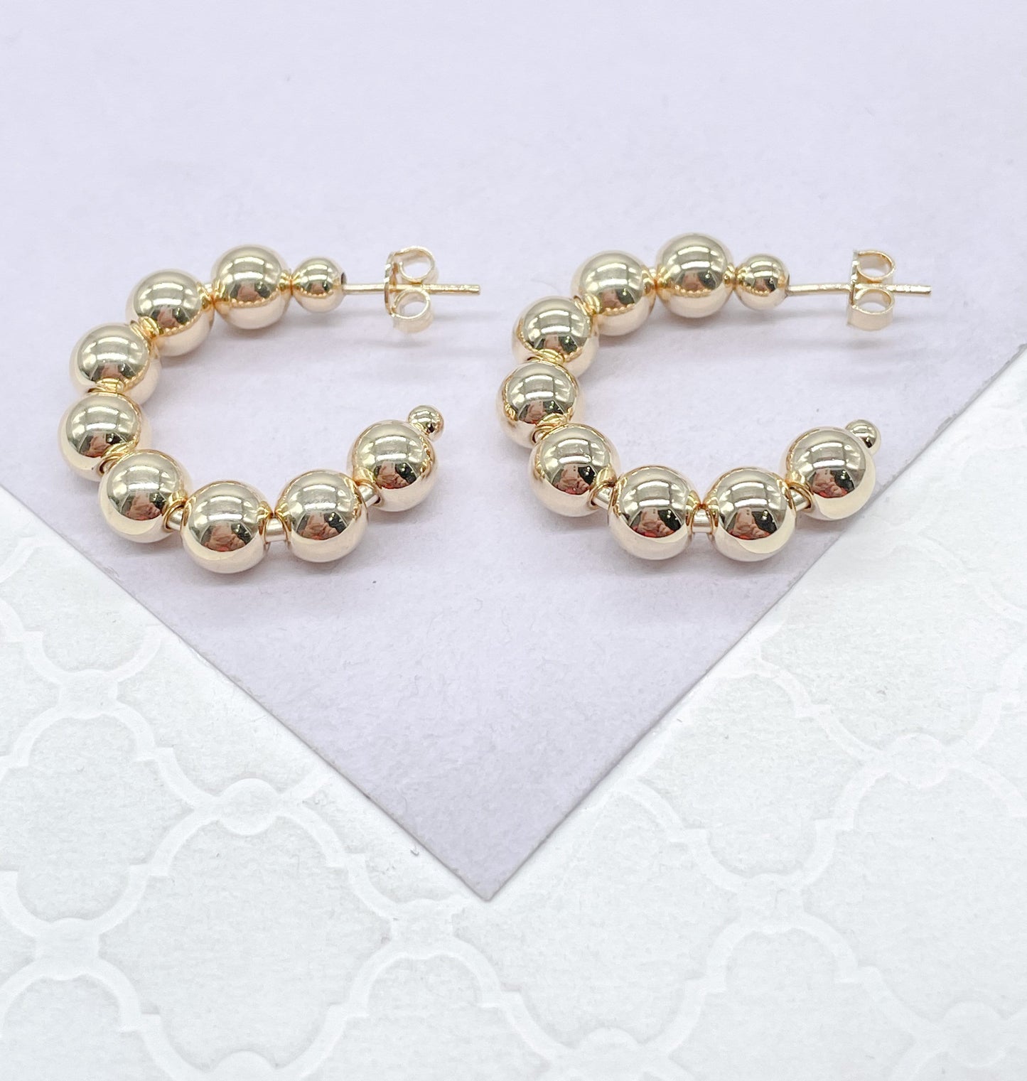 18k Gold Filled 6mm Ball Beaded Hoop Earring Available Small Medium Size, Statement Earrings, Minimalist Jewlery, Dainty Hoops