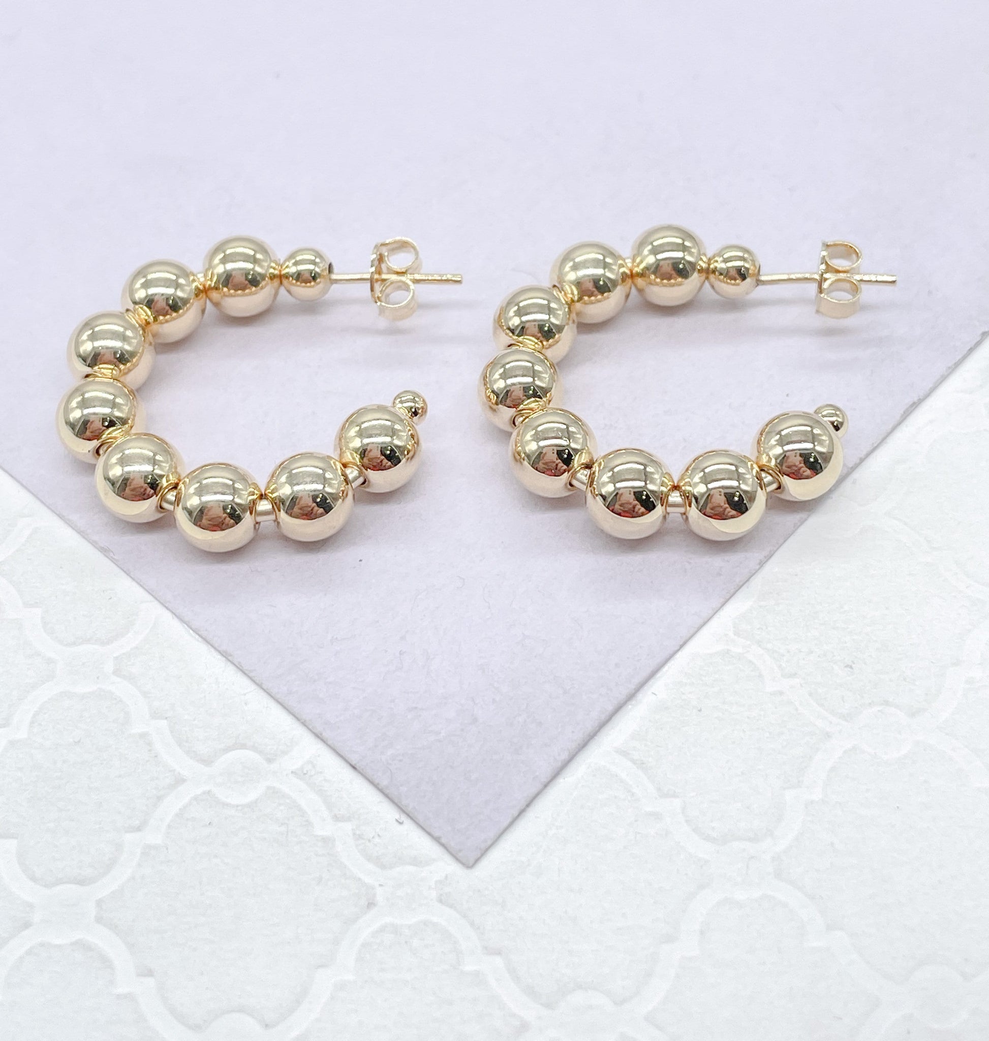 18k Gold Filled 6mm Ball Beaded Hoop Earring Available Small Medium Size, Statement Earrings, Minimalist Jewlery, Dainty Hoops