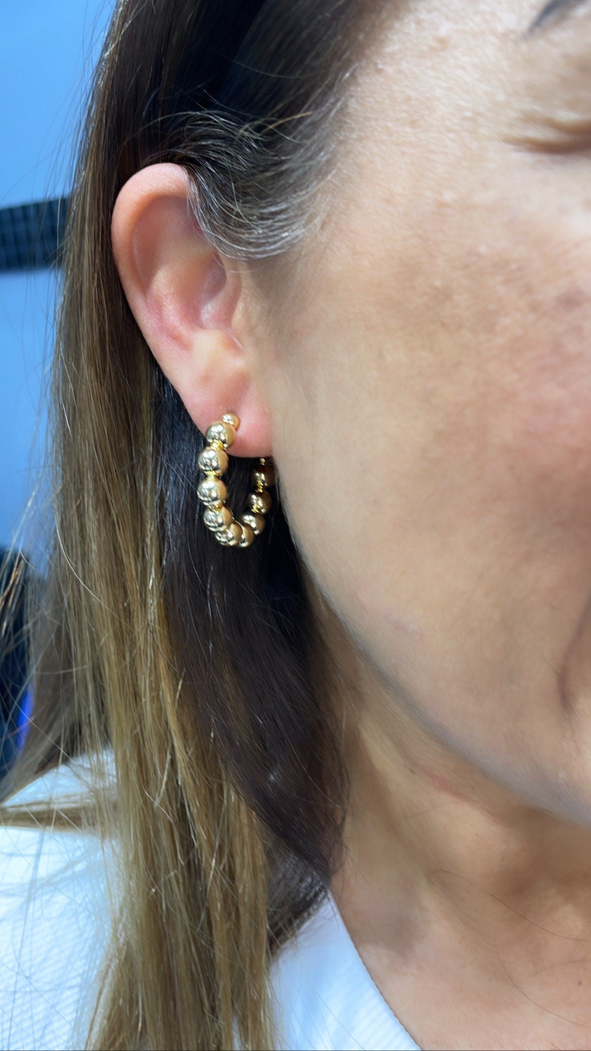 18k Gold Filled Beaded Hoop Earrings: 6mm Ball, Small/Medium