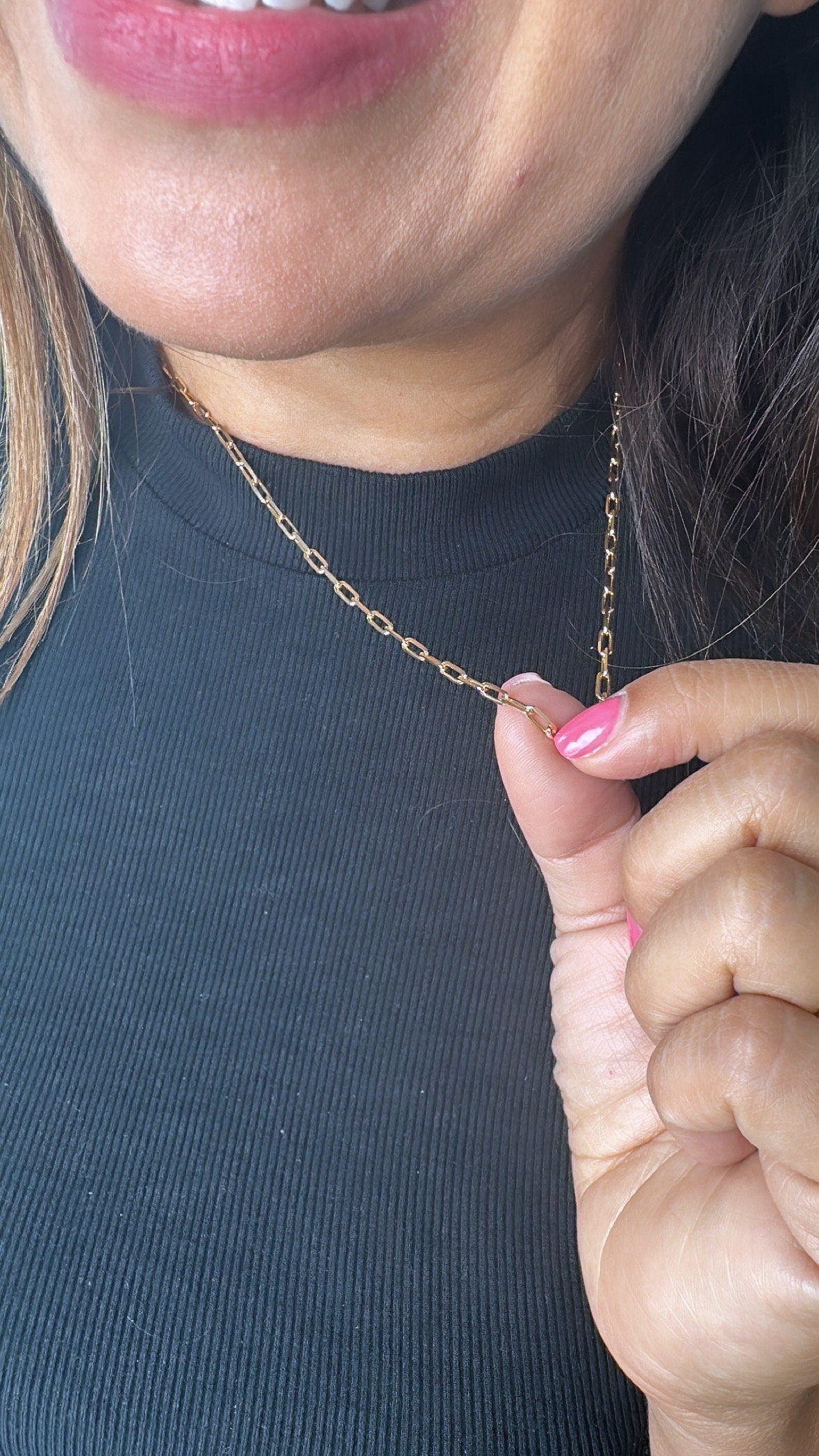 18k Gold Filled Paper Clip Chain Necklace: Dainty Layering Jewelry