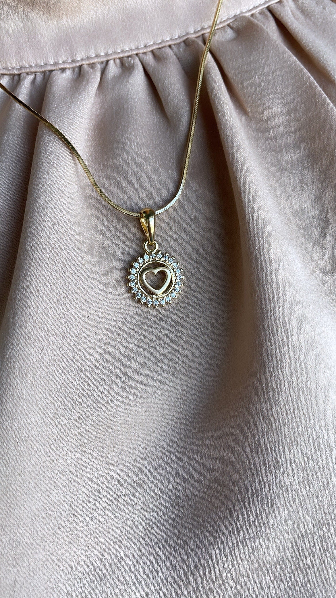 18k Gold Filled CZ Pendant: Dainty Cross or Heart