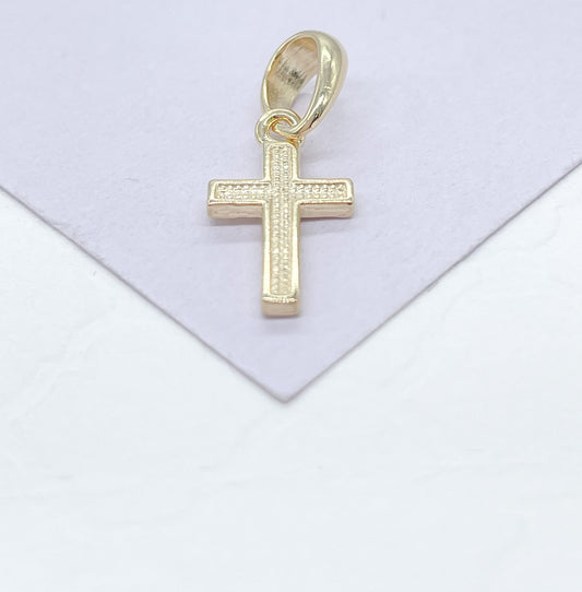 18k Gold Filled Plain Dual Sided Cross with Grain Texture Pattern Pendant