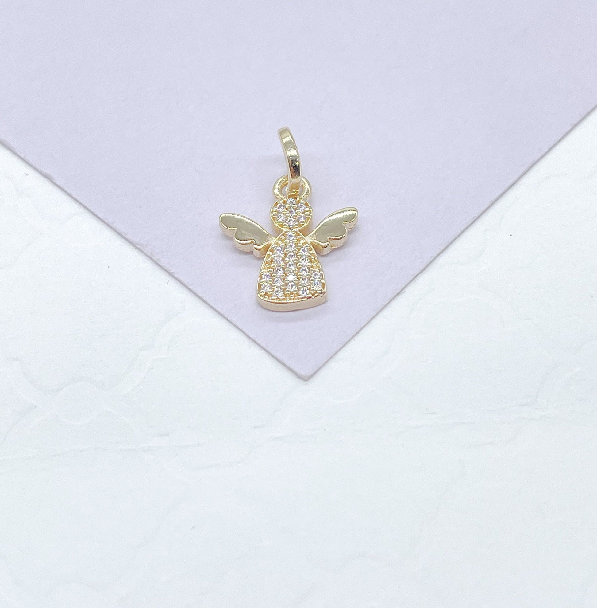 18k Gold Filled Pave Angel Pendant: Religious Charm