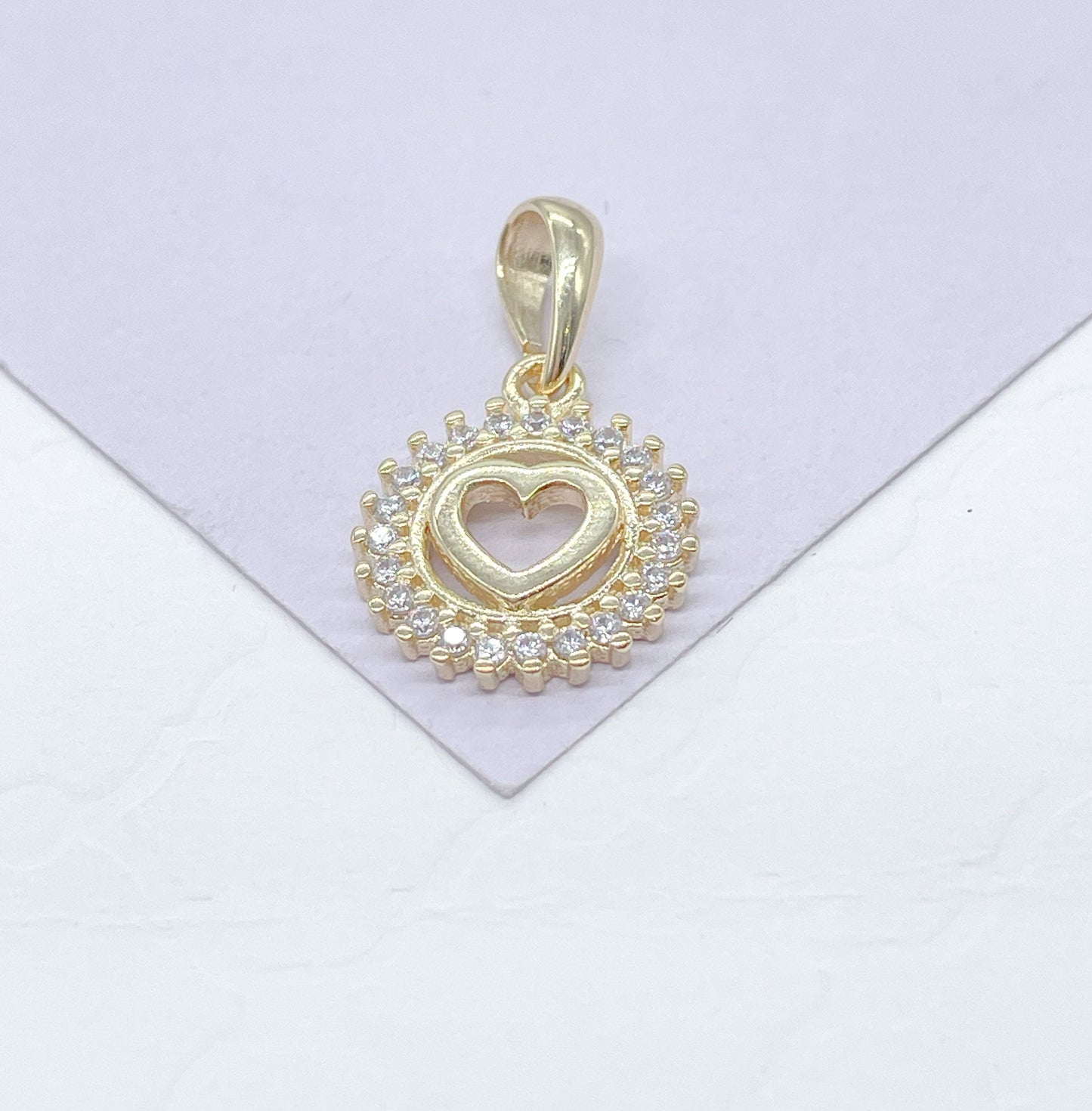 18k Gold Filled CZ Pendant: Dainty Cross or Heart