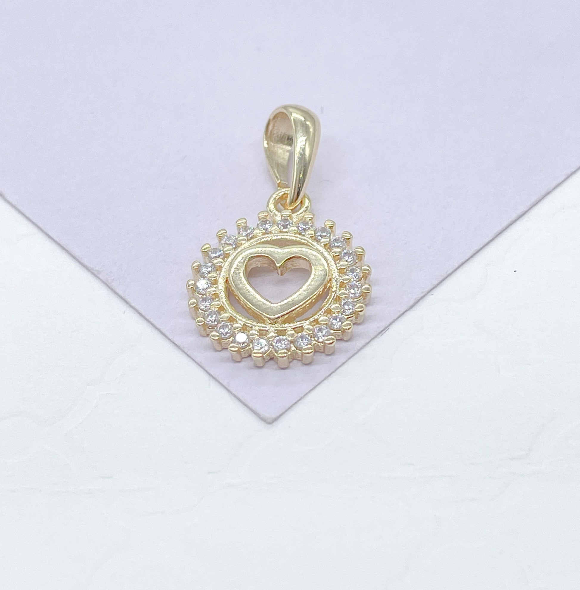 18k Gold Filled CZ Pendant: Dainty Cross or Heart
