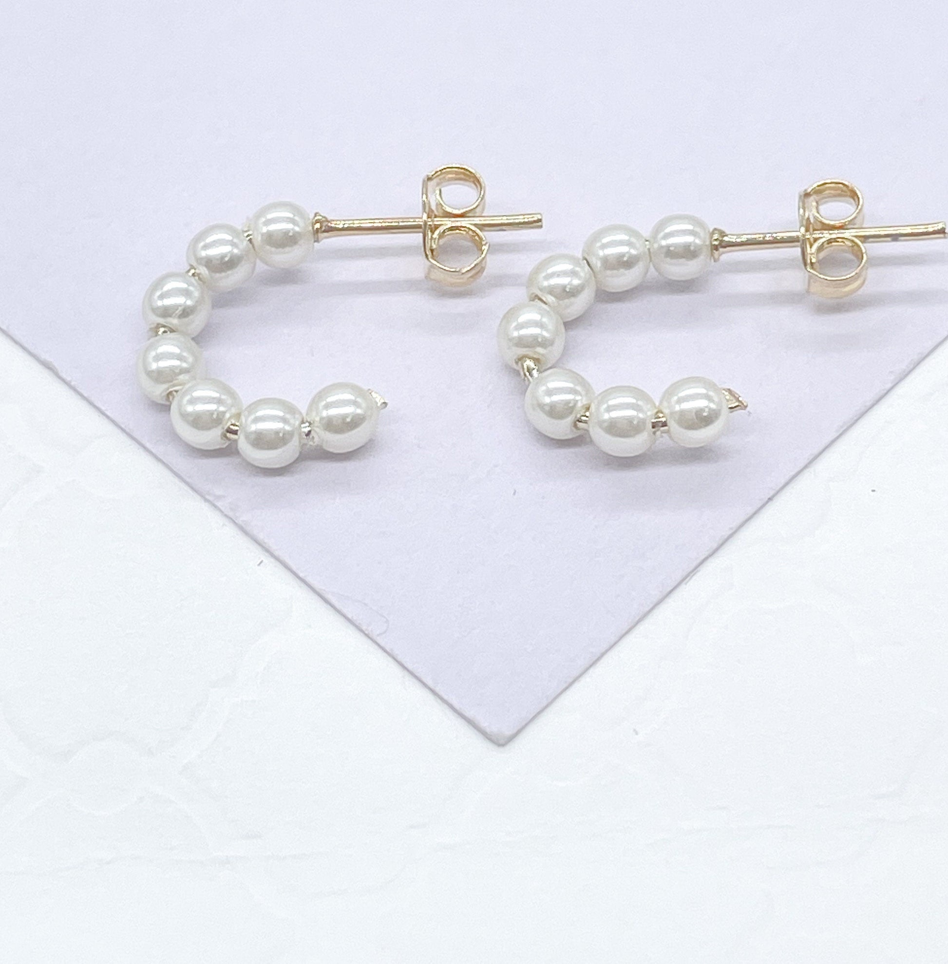 18k Gold Filled Tiny Open Pearl Beaded Hoop