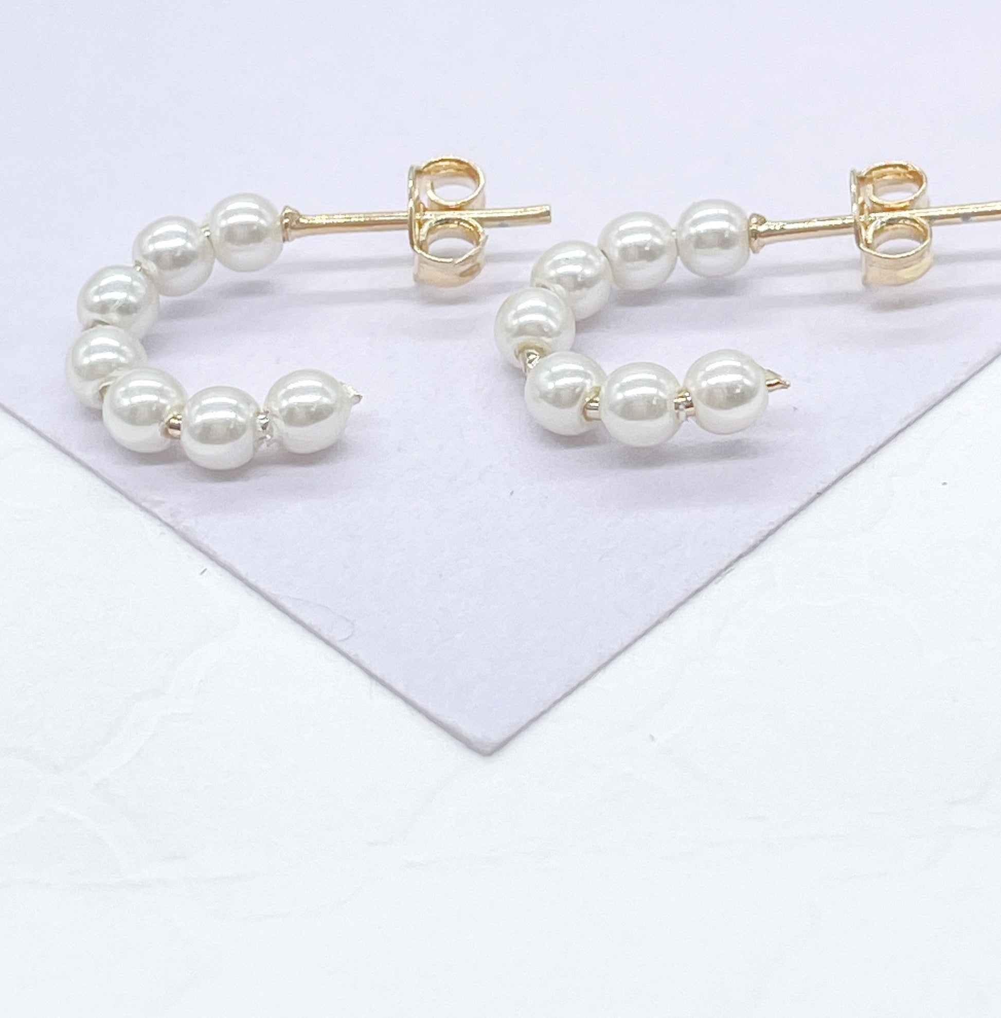 18k Gold Filled Tiny Open Pearl Beaded Hoop