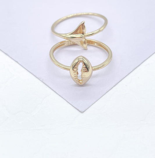 18k Gold Filled Dainty, Conch Shell and Fish Tail Dainty Rings