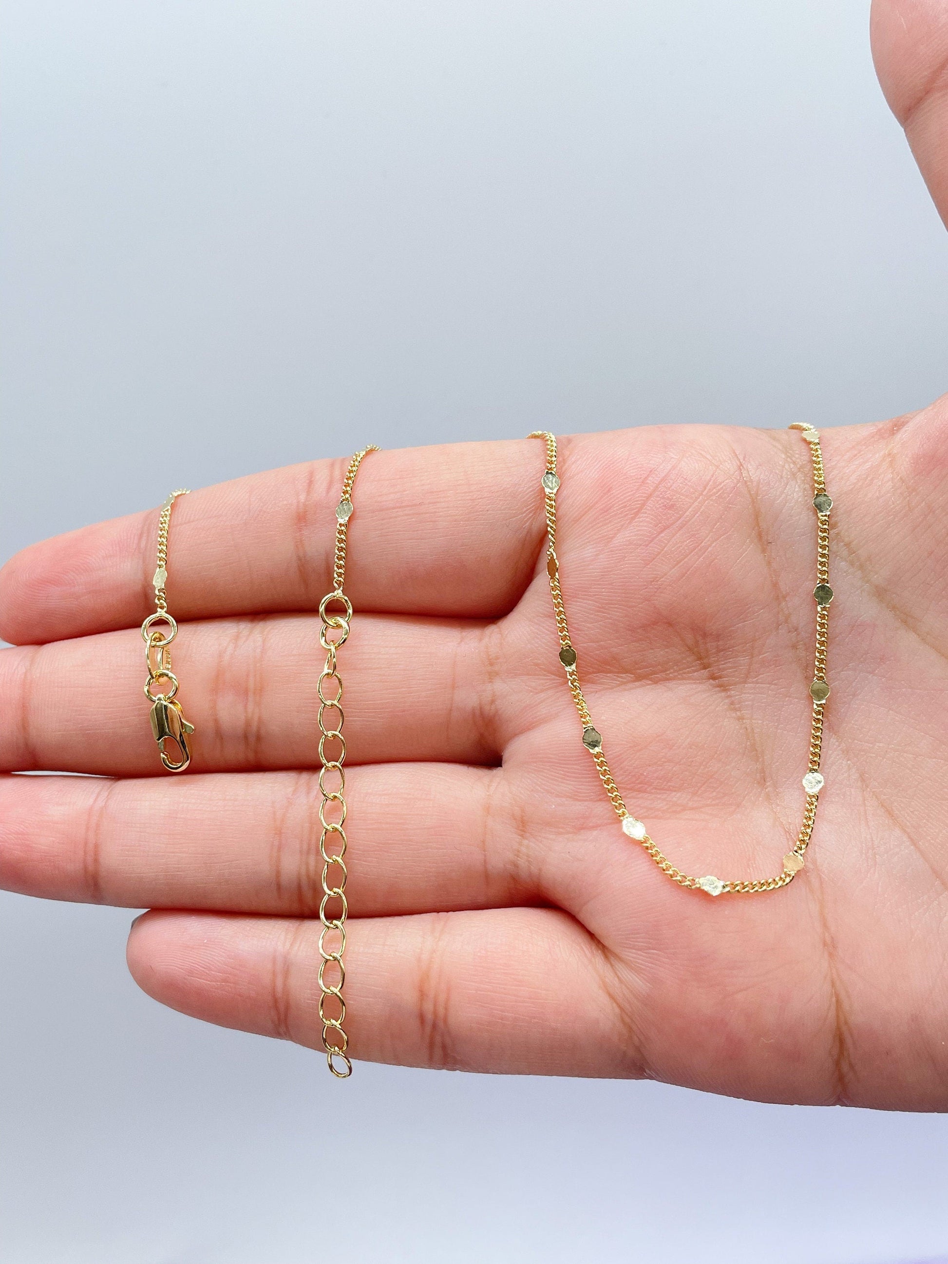 18k Gold Filled Flat Fancy Sequin Satellite Curb Chain Necklace, For Wholesale, Gift Ideas, Dainty Jewlery, Layering Necklace,