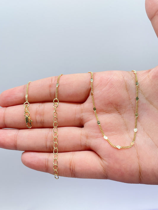 18k Gold Filled Sequin Satellite Chain Necklace: Dainty Layering Jewelry