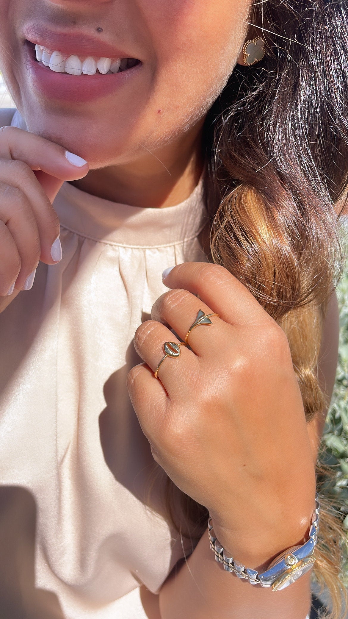 18k Gold Filled Dainty, Conch Shell and Fish Tail Dainty Rings