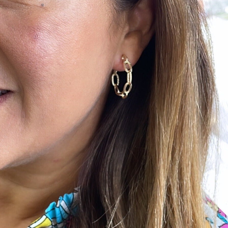 18k Gold Filled Rough Textured Paper Clip Open Hoop Earring