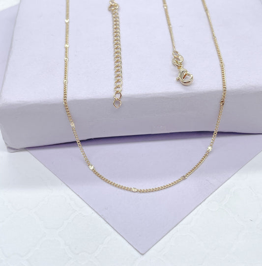 18k Gold Filled 16 Inch, 1mm Flat Sunburst-Stamped Sequin Satellite Curb Chain Necklace For Wholesale, Dainty Jewlery, Layering Necklace,