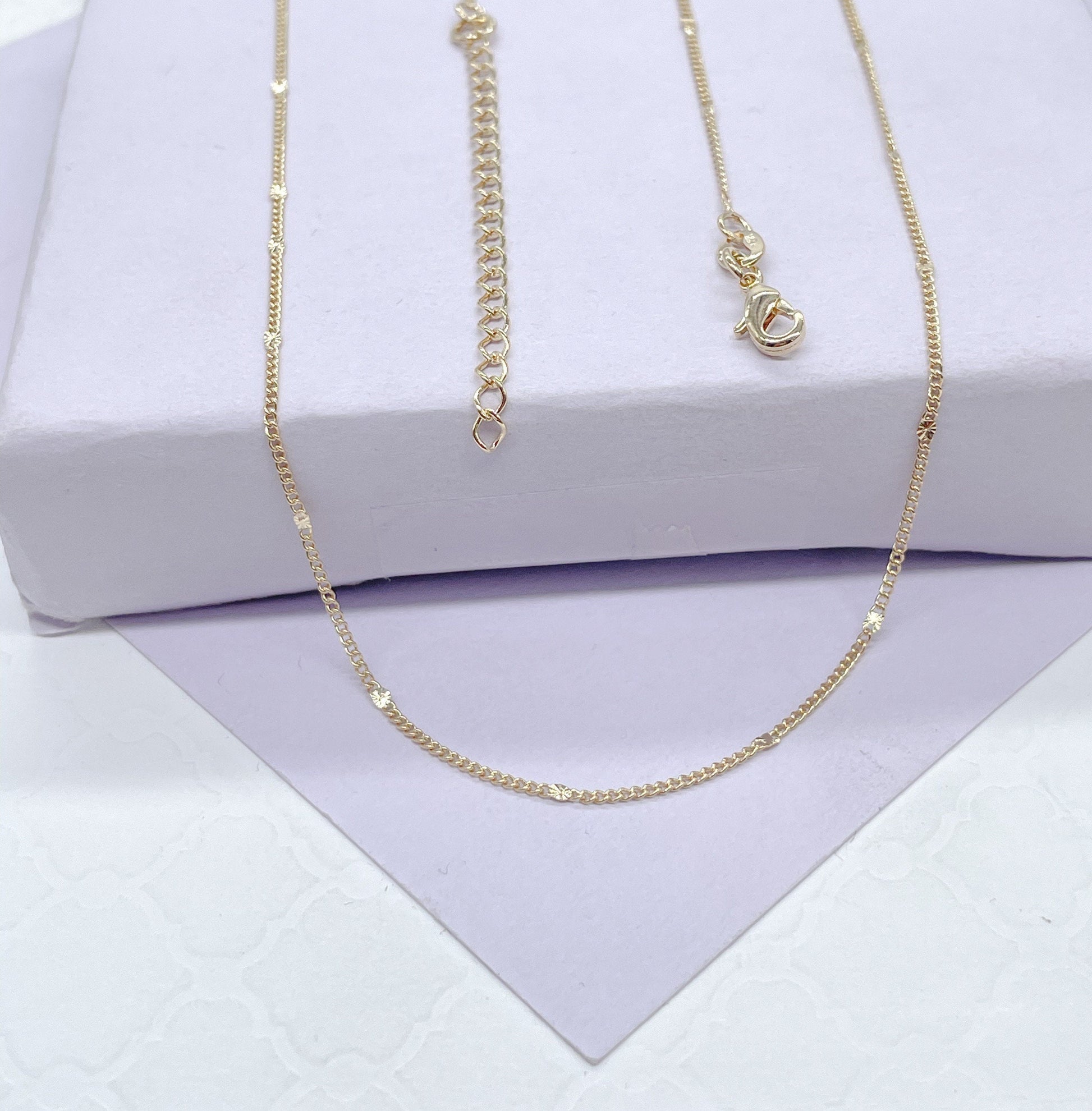 18k Gold Filled Sequin Satellite Chain Necklace - 1mm, 16 Inch