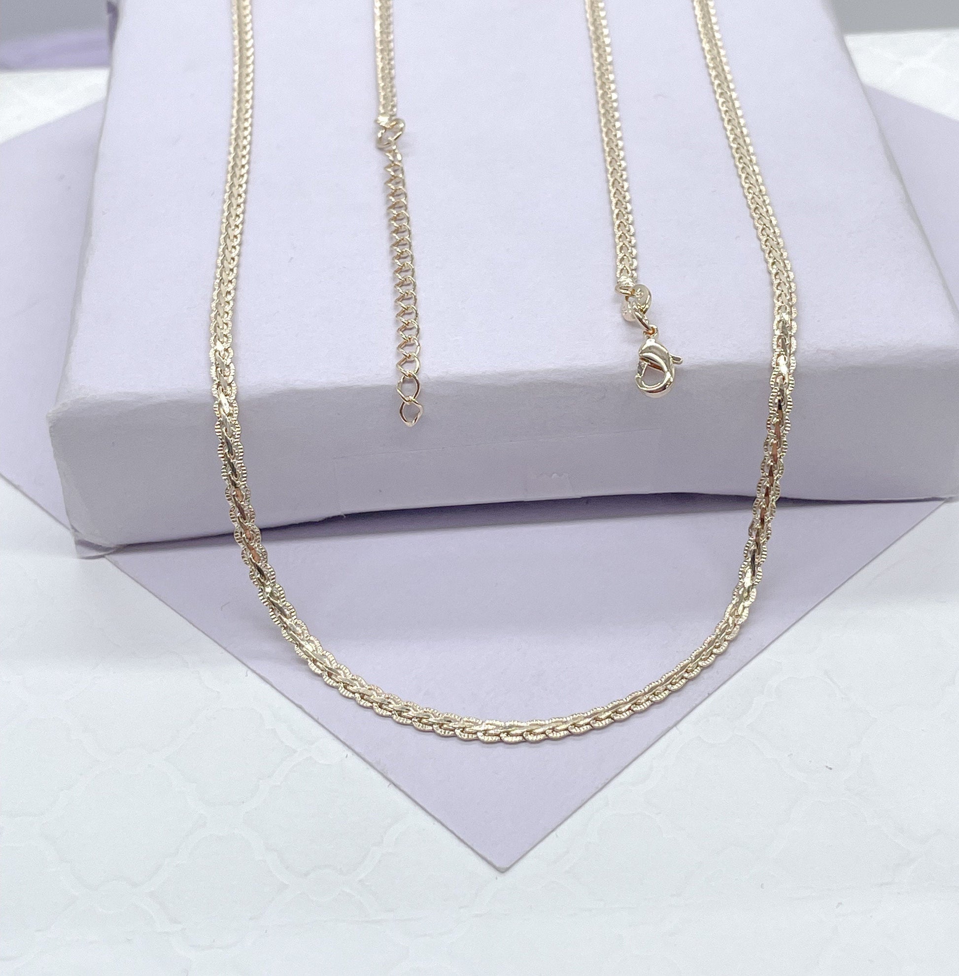 18k Gold Filled Snake Chain Necklace: 2mm Flat Braid, 16 Inch