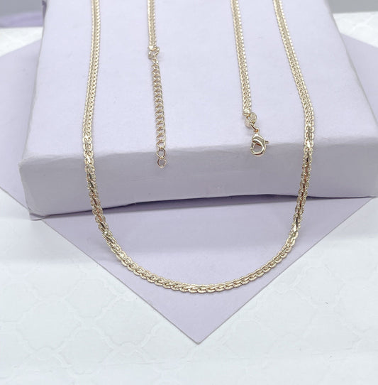 18k Gold Filled Snake Chain Necklace: 2mm Flat Braid, 16 Inch
